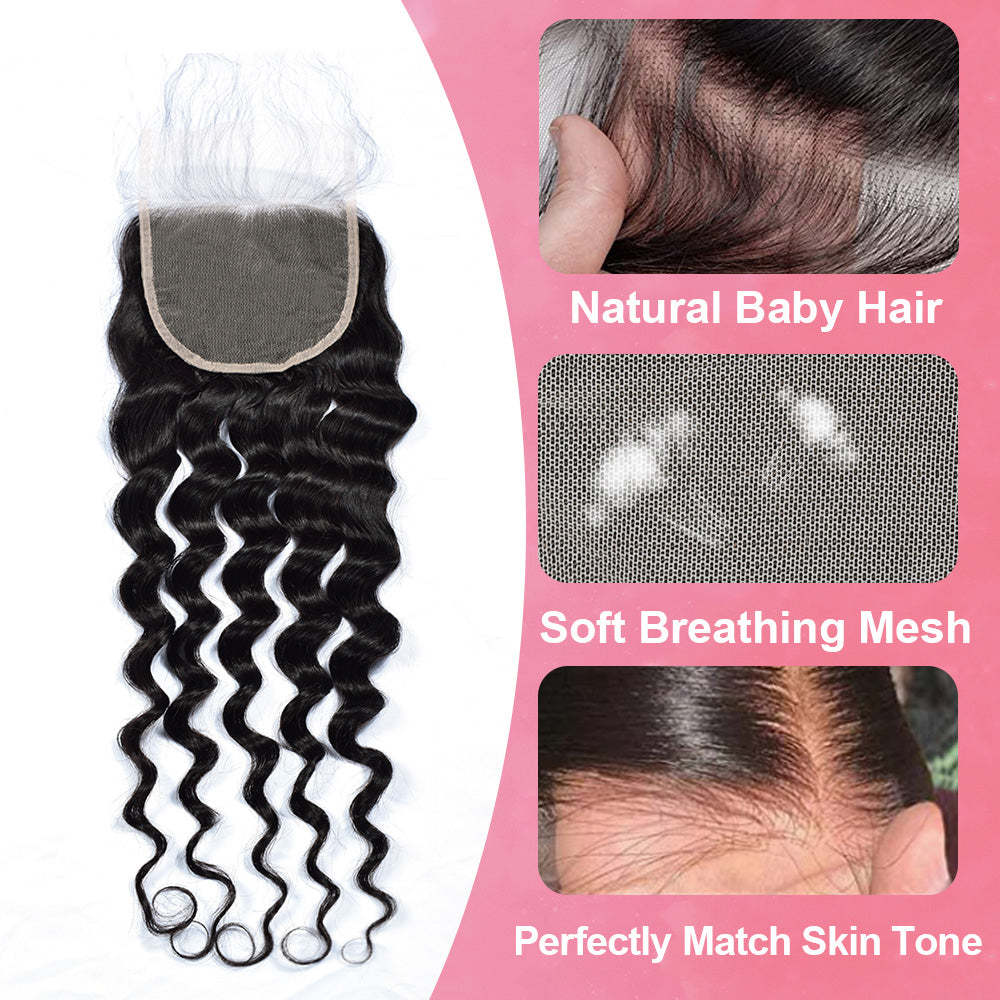 #1B Loose Deep Wave HD Lace Closure Natural Looking RXHAIR