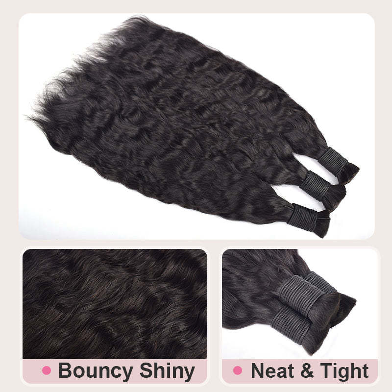 #1B Natural Black Boho Braids Wave and Wet No Weft Bulk Hair for Human Hair RXHAIR