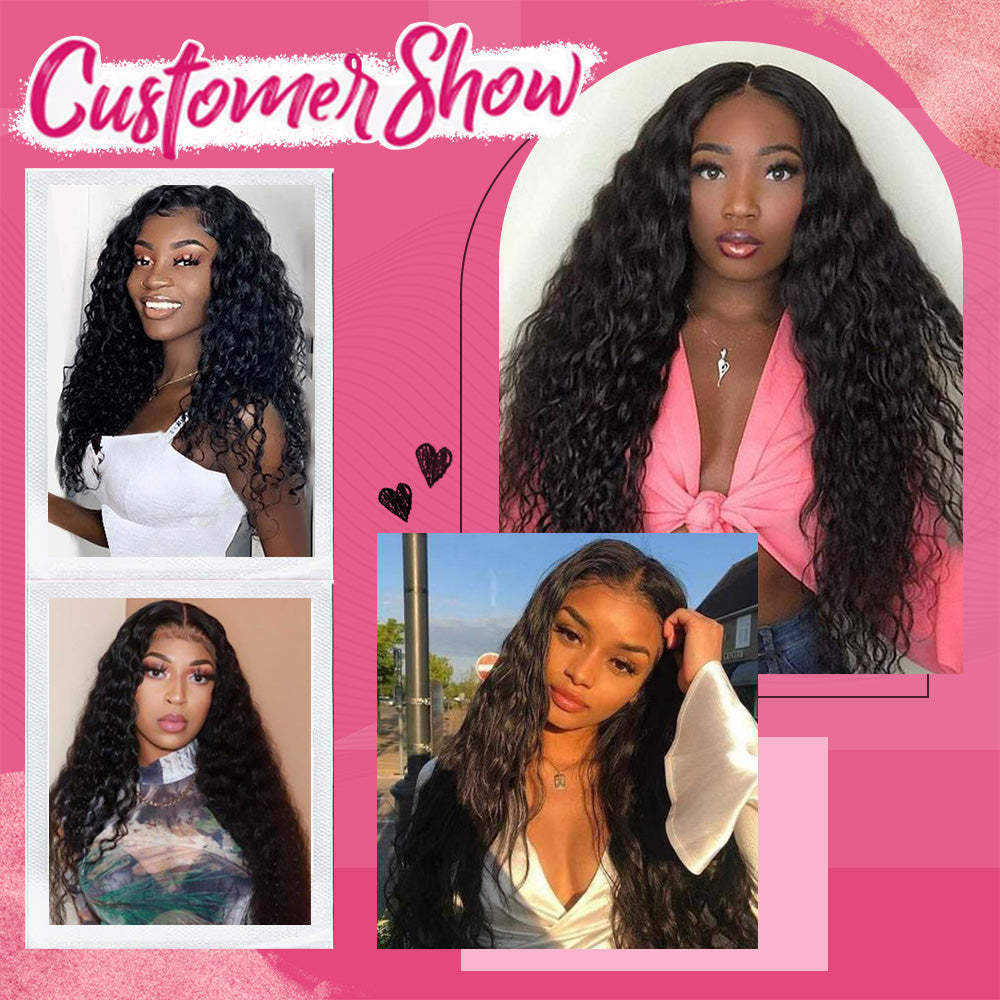 #1B Water Wave HD Lace Front Wigs Human Hair 200% Density Transparent Lace Frontal Wigs Pre Plucked With Baby Hair RXHAIR