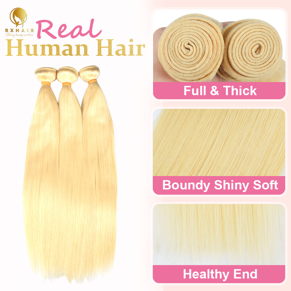 #613 Straight Human Hair Bundles Virgin Hair 100% Unprocessed Weave Bundles Human Hair Double Weft RXHAIR