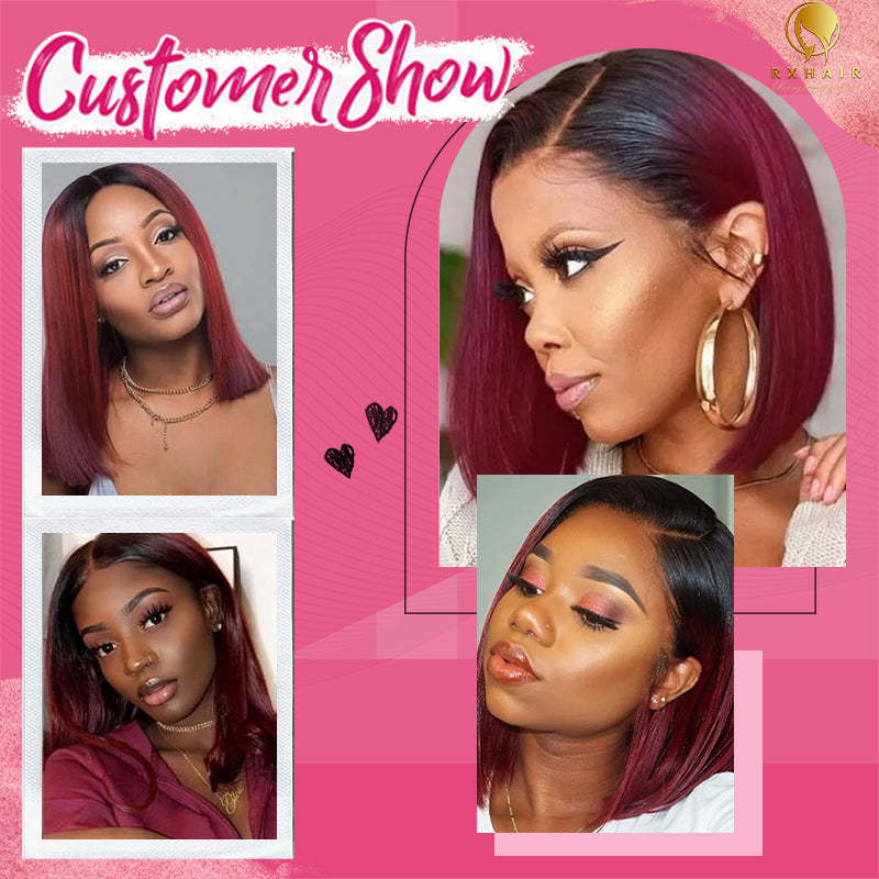 #99J Bob Straight HD Lace Front Wigs Human Hair 180% Density Transparent Lace Frontal Wigs Pre Plucked With Baby Hair RXHAIR