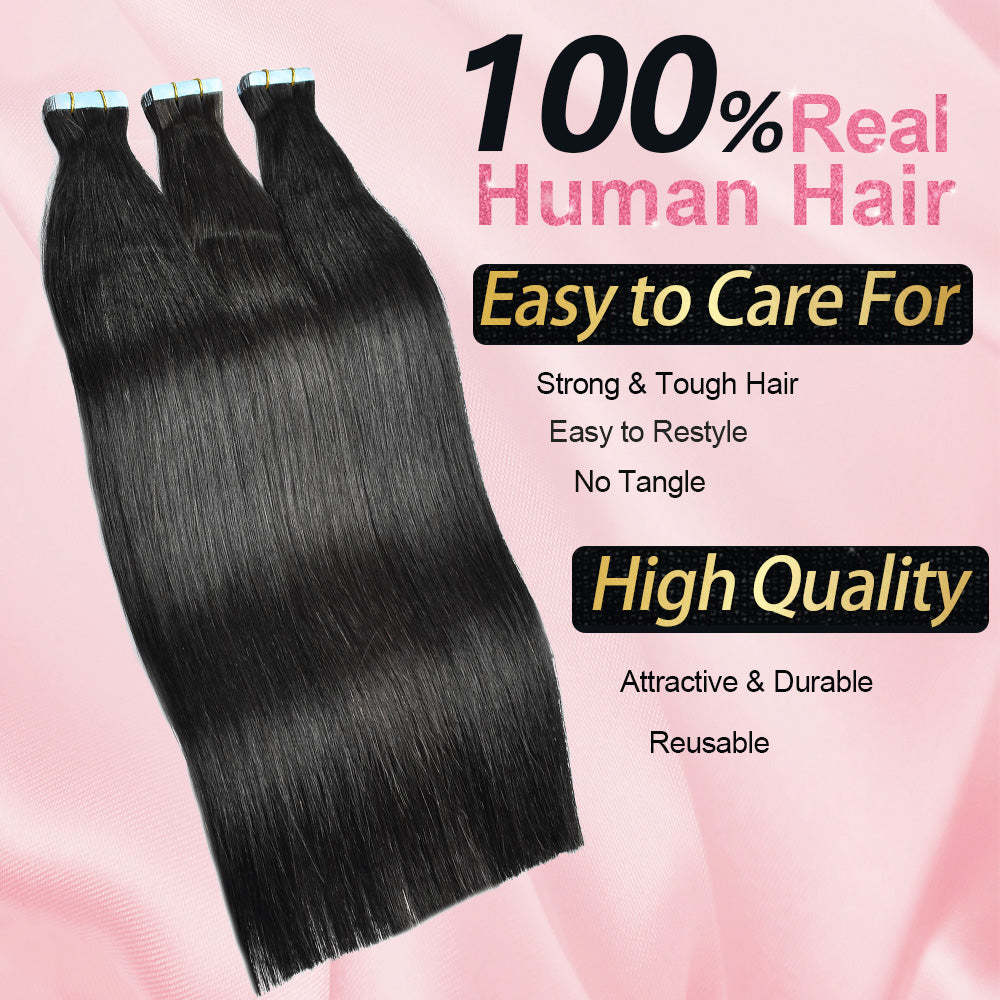 #1B Straight Tape in Hair Extensions Human Hair 20pcs 50g/pack Seamless Skin Weft Hair RXHAIR