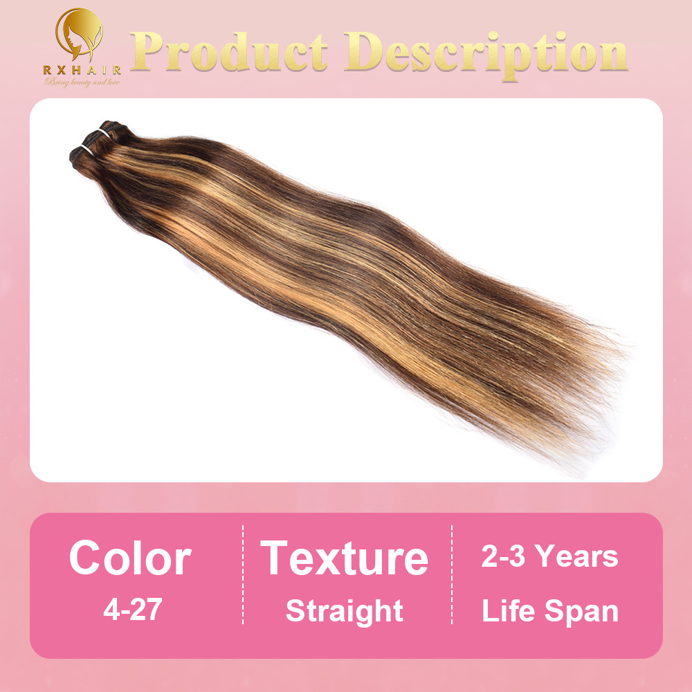 P4/27 Straight Hair 3 Bundles 100% Unprocessed Brazilian Virgin Human Hair Weave Bundles for Black Women RXHAIR