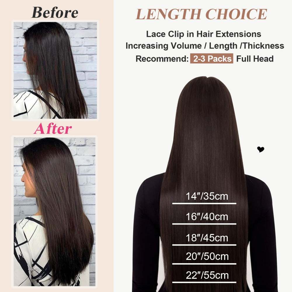 #2 Dark Brown Straight Clip in Hair Extensions Real Human Hair Invisible Lace Clip ins 6Pcs 110G RXHAIR