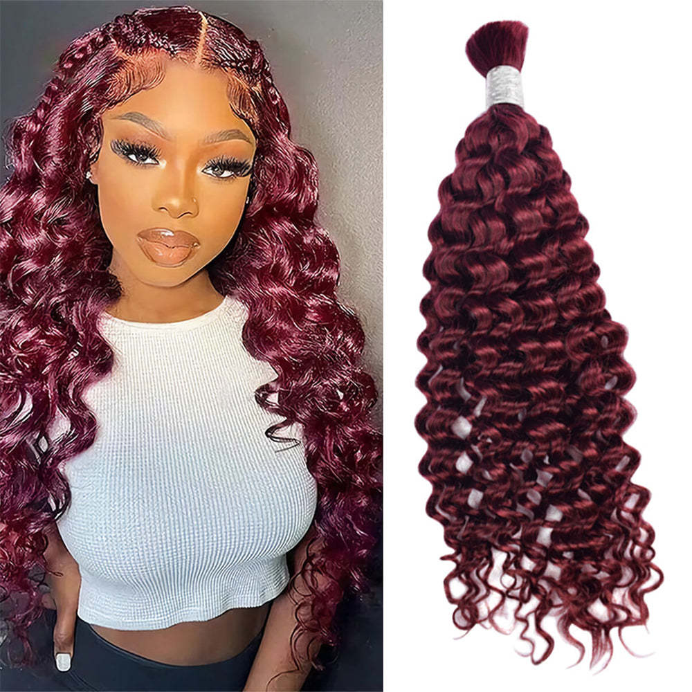 #99J Deep Wave Burgundy Red Boho Braids No Weft Bulk Hair for Human Hair RXHAIR