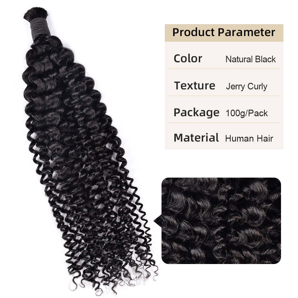 #1B Natural Black Boho Braids Jerry Curly No Weft Bulk Hair for Human Hair RXHAIR