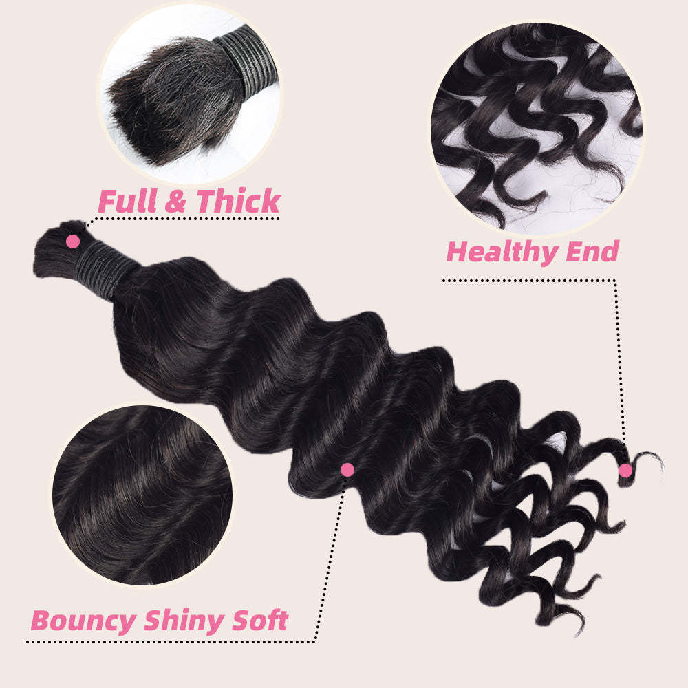 #1B Natural Black Boho Braids Loose Deep Wave No Weft Bulk Hair for Human Hair RXHAIR
