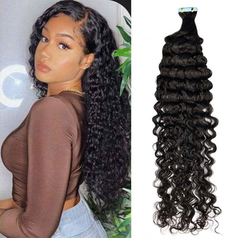 #1B Deep Curly Tape in Hair Extensions Human Hair 20pcs 50g/pack Seamless Skin Weft Hair RXHAIR