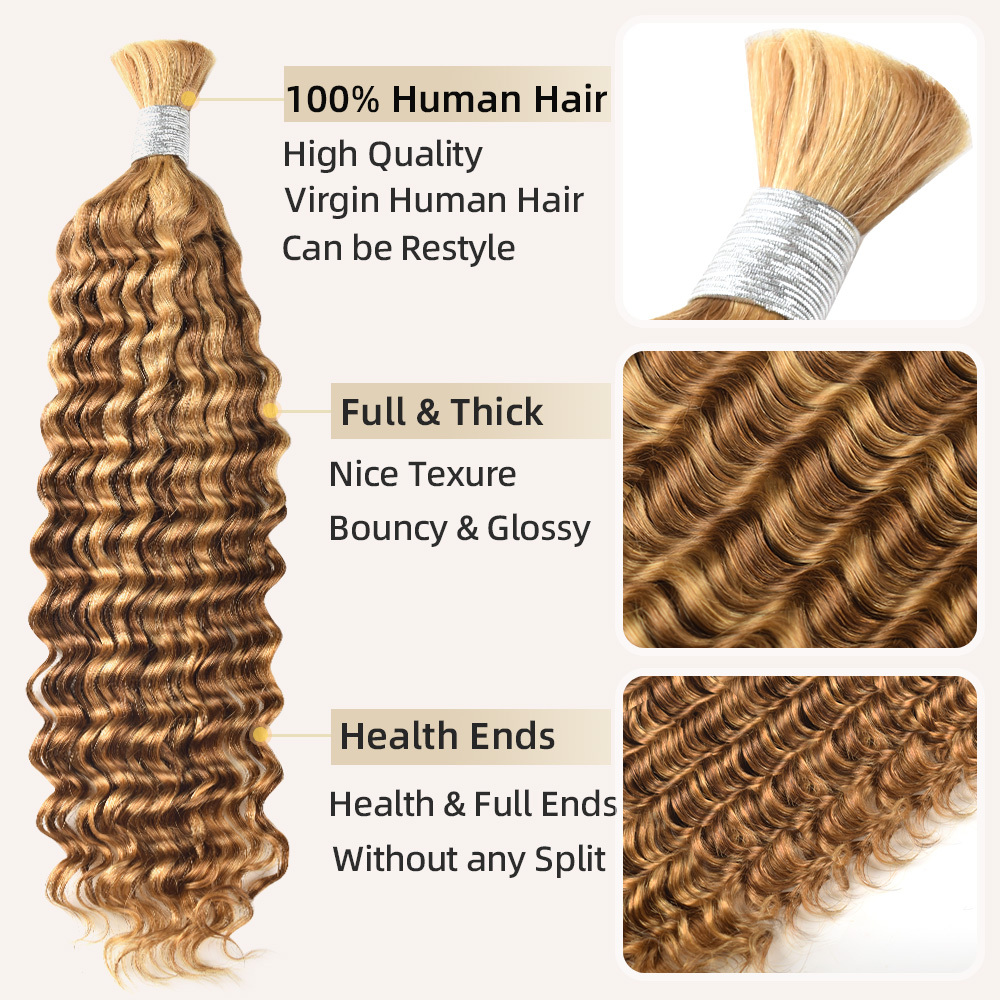#P27/30 Boho Braids Deep Wave No Weft Bulk Hair for Human Hair RXHAIR