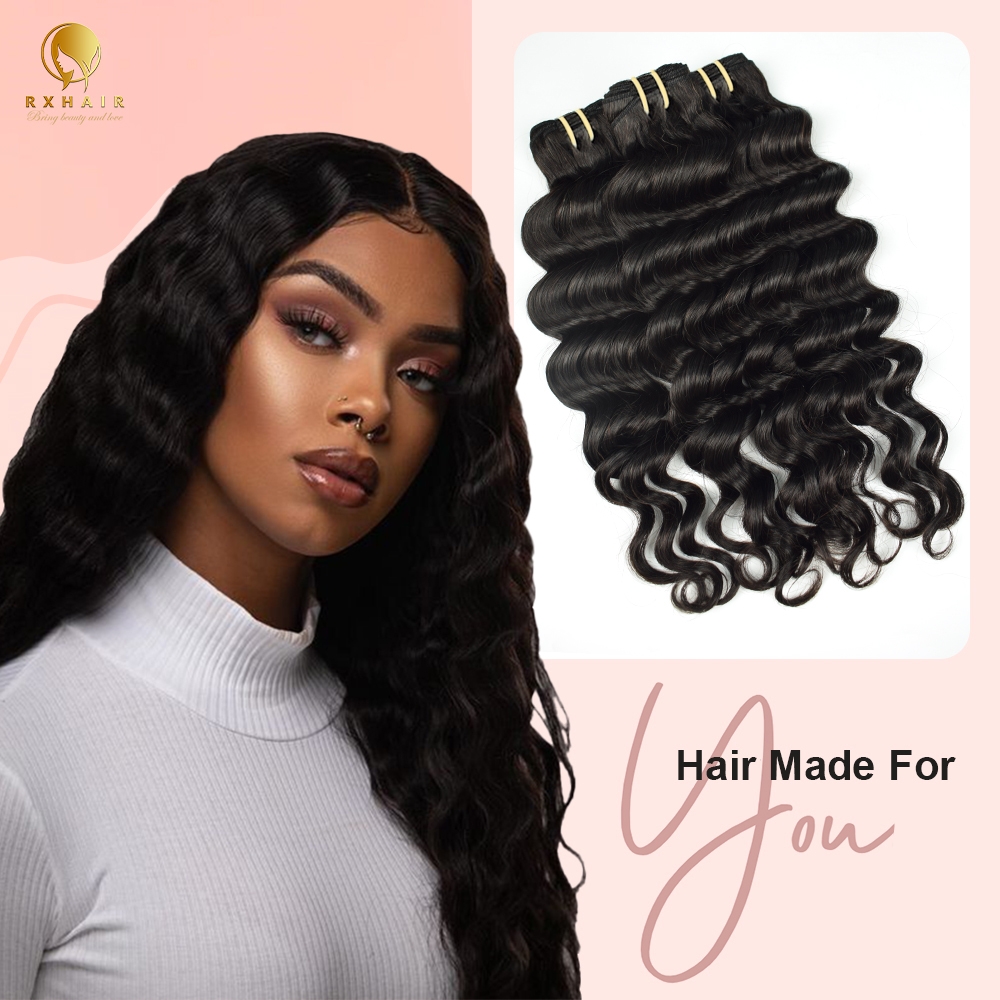 #1B Loose Deep Wave 12A Human Hair Bundles Virgin Hair 100% Unprocessed Weave Bundles Human Hair Double Weft RXHAIR