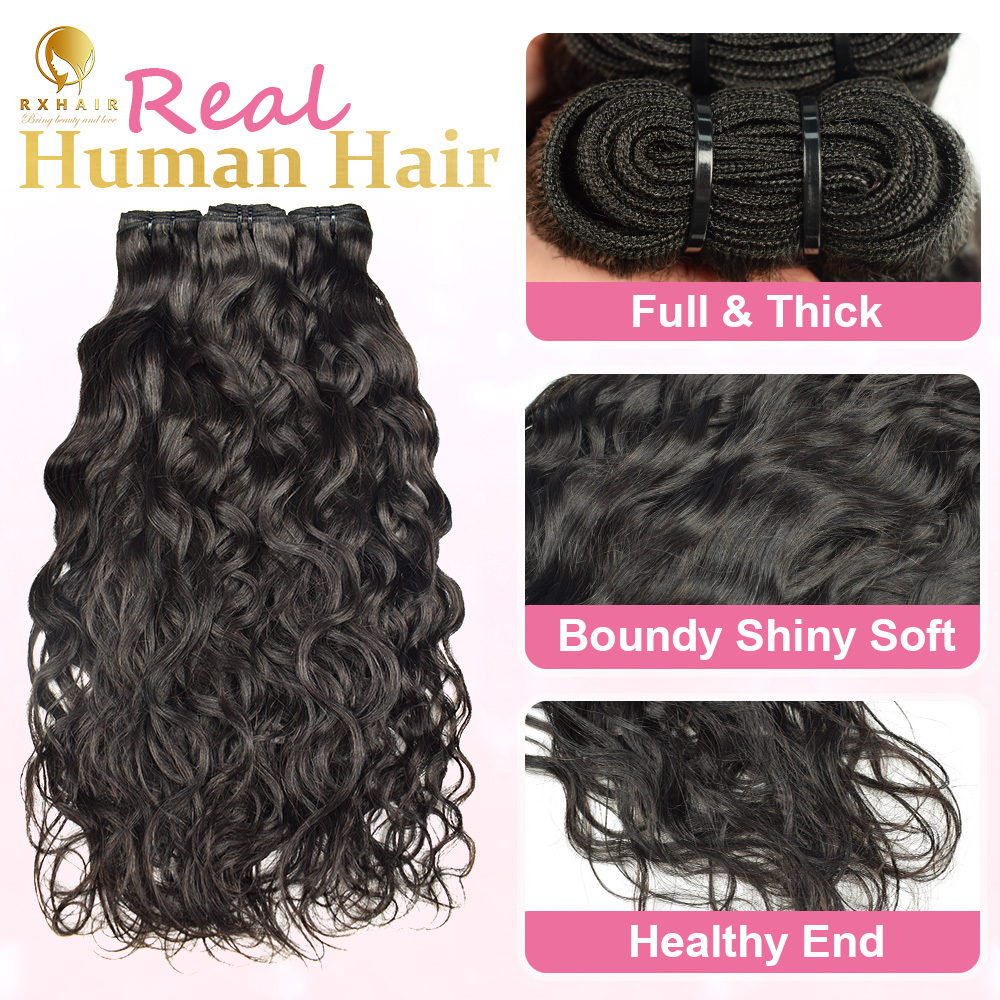#1B Natural Wave Human Hair Bundles Brazilian Virgin Hair Bundles Weave Hair RXHAIR