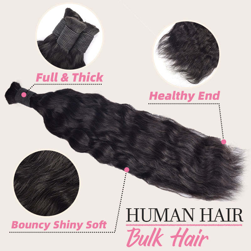 #1B Natural Black Boho Braids Wave and Wet No Weft Bulk Hair for Human Hair RXHAIR