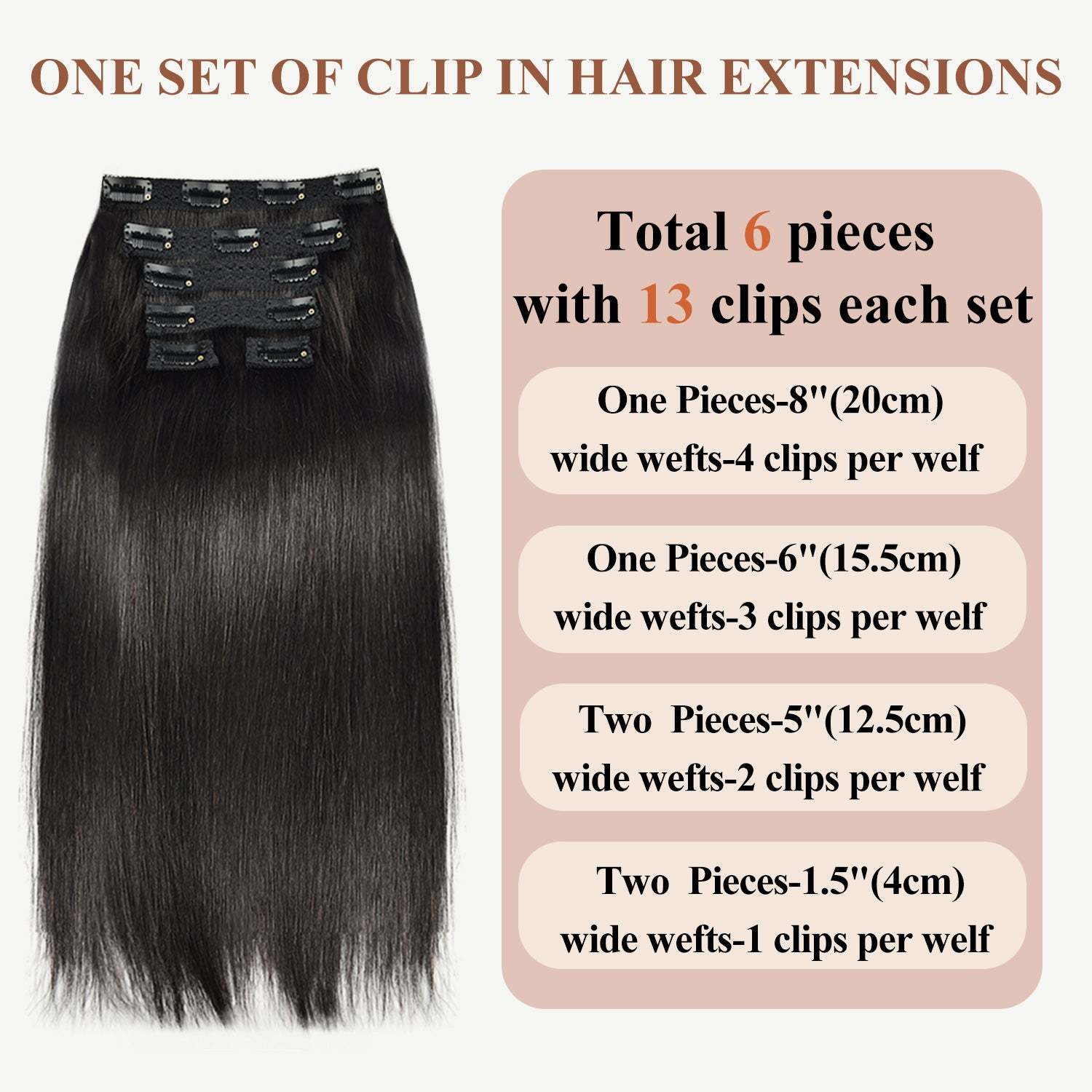 #1B 6Pcs Straight Clip in Hair Extensions Real Human Hair Invisible Lace Clip ins Natural Black 110G RXHAIR