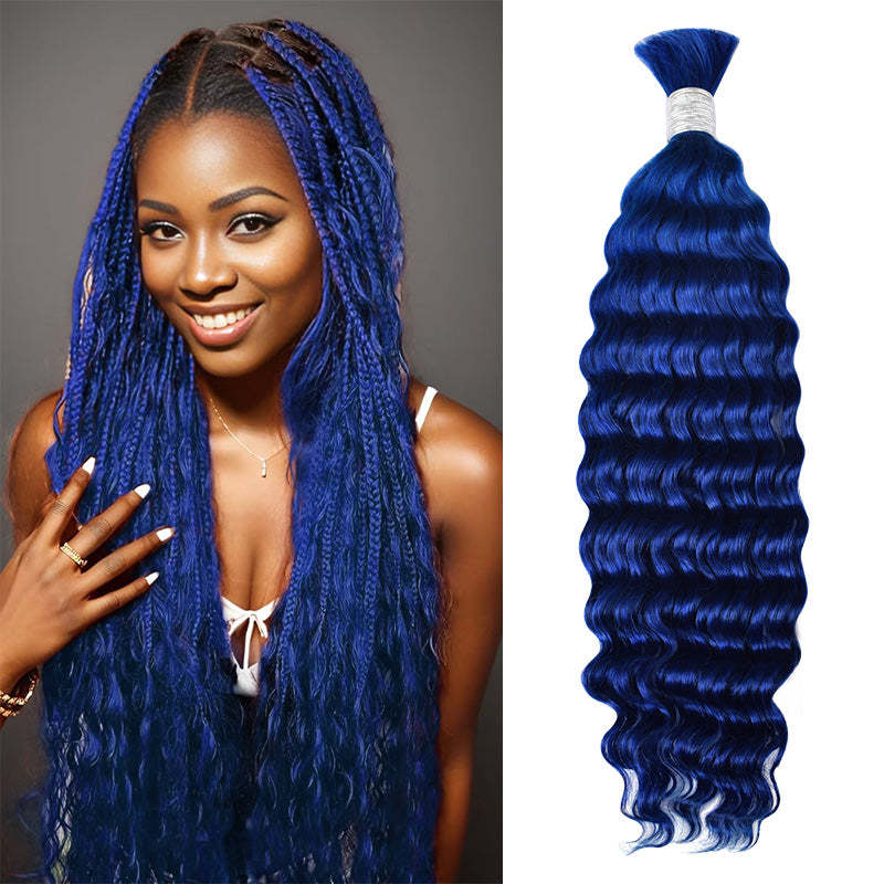 #Blue Boho Braids Deep Wave No Weft Bulk Hair for Human Hair RXHAIR