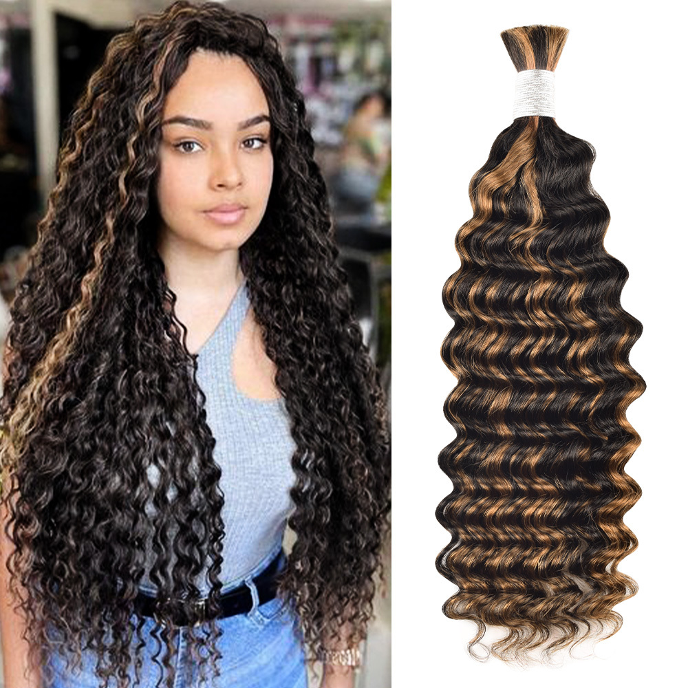 #P1B/30 Boho Braids Deep Wave No Weft Bulk Hair for Human Hair RXHAIR