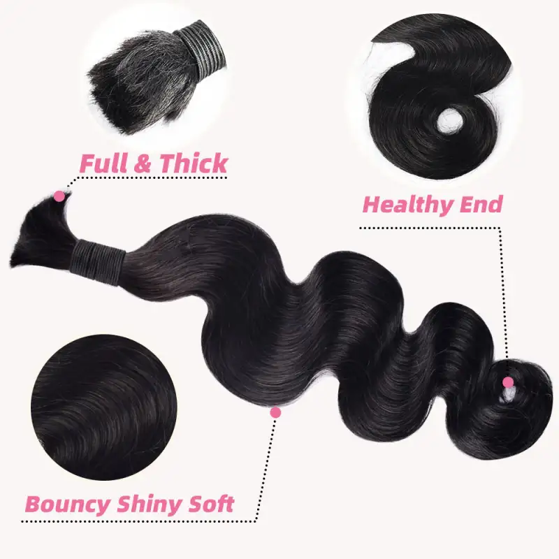 #1B Natural Black Boho Braids Body Wave No Weft Bulk Hair for Human Hair RXHAIR