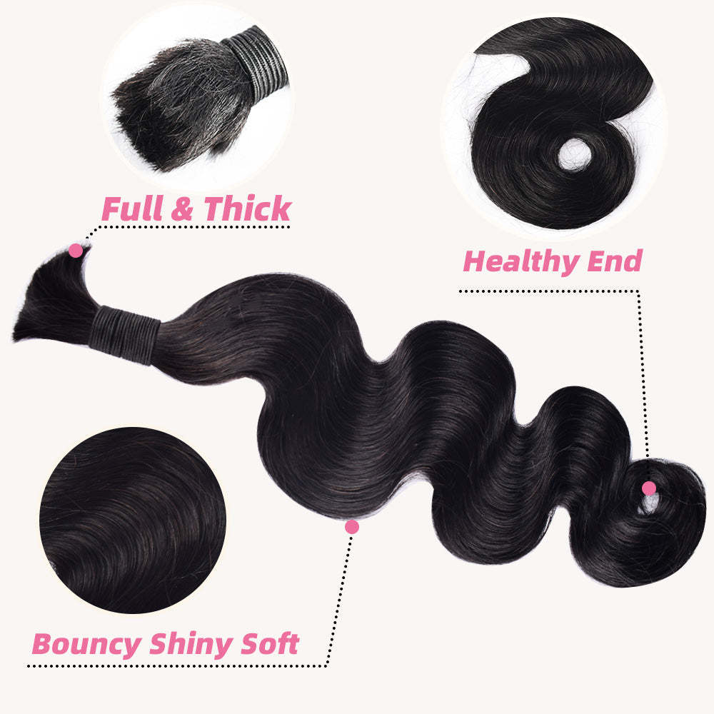#1B Natural Black Boho Braids Body Wave No Weft Bulk Hair for Human Hair RXHAIR