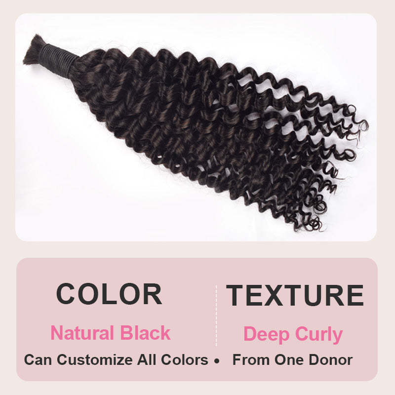 #1B Deep Curly Boho Braids No Weft Bulk Hair for Human Hair RXHAIR