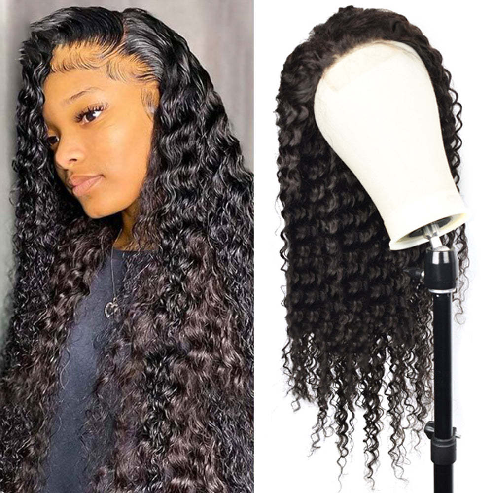 #1B Deep Wave HD Lace Front Wigs Human Hair 150% Density Transparent Lace Frontal Wigs Pre Plucked With Baby Hair RXHAIR