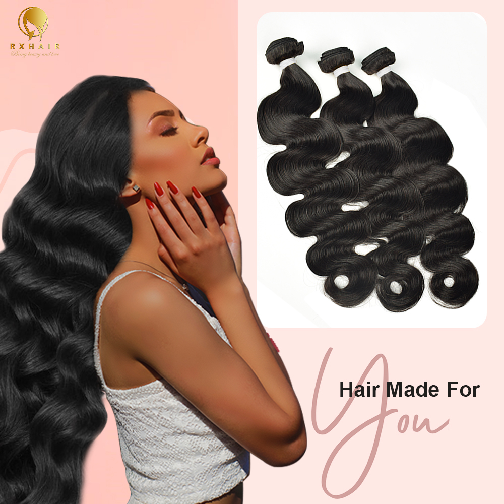 #1B Body Wave 14A Human Hair Bundles Virgin Hair 100% Unprocessed Weave Bundles Human Hair Double Weft RXHAIR