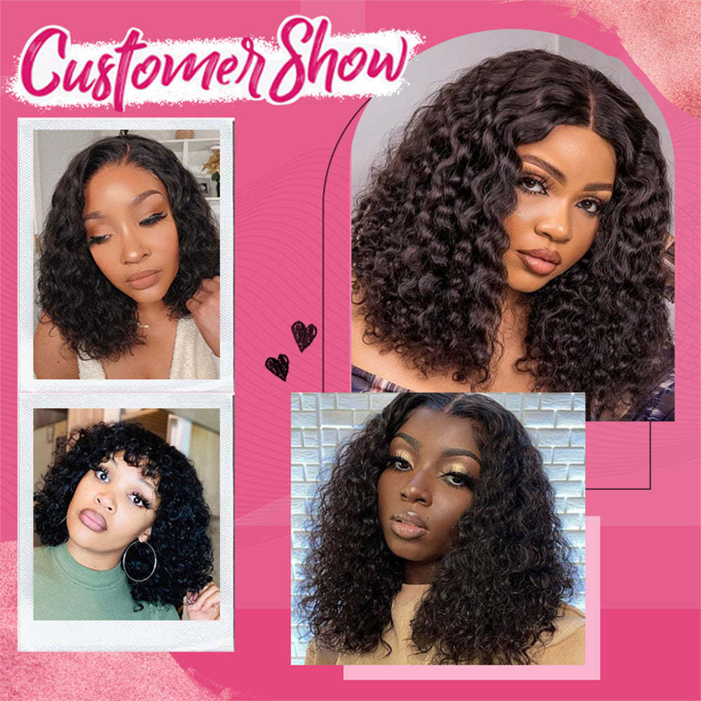 #1B Bob Wig Water Wave HD Lace Front Wigs Human Hair 180% Density Lace Frontal Wigs Pre Plucked With Baby Hair RXHAIR