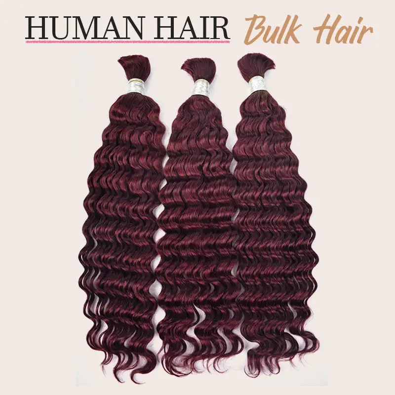 #99J Burgundy Boho Braids Deep Wave No Weft Bulk Hair for Human Hair RXHAIR