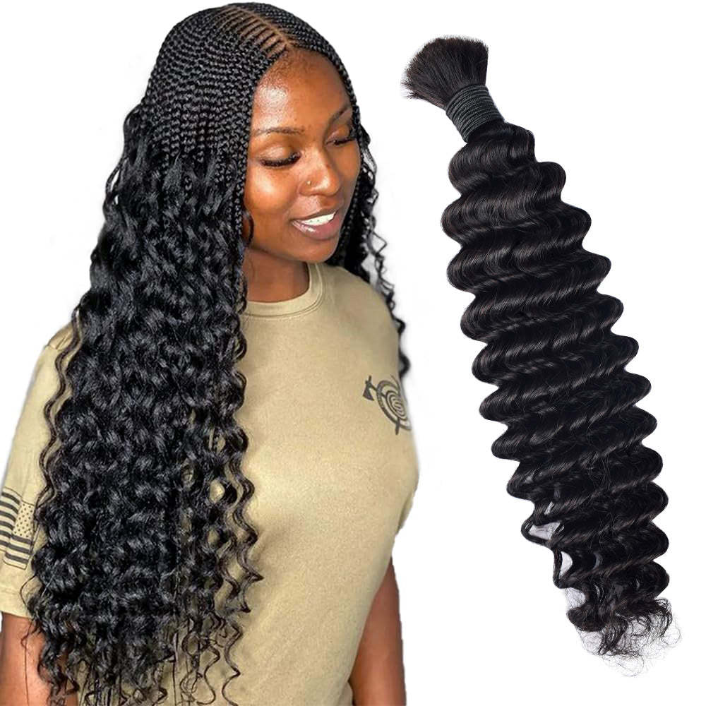 #1B Boho Braids Deep Wave No Weft Bulk Hair for Human Hair RXHAIR
