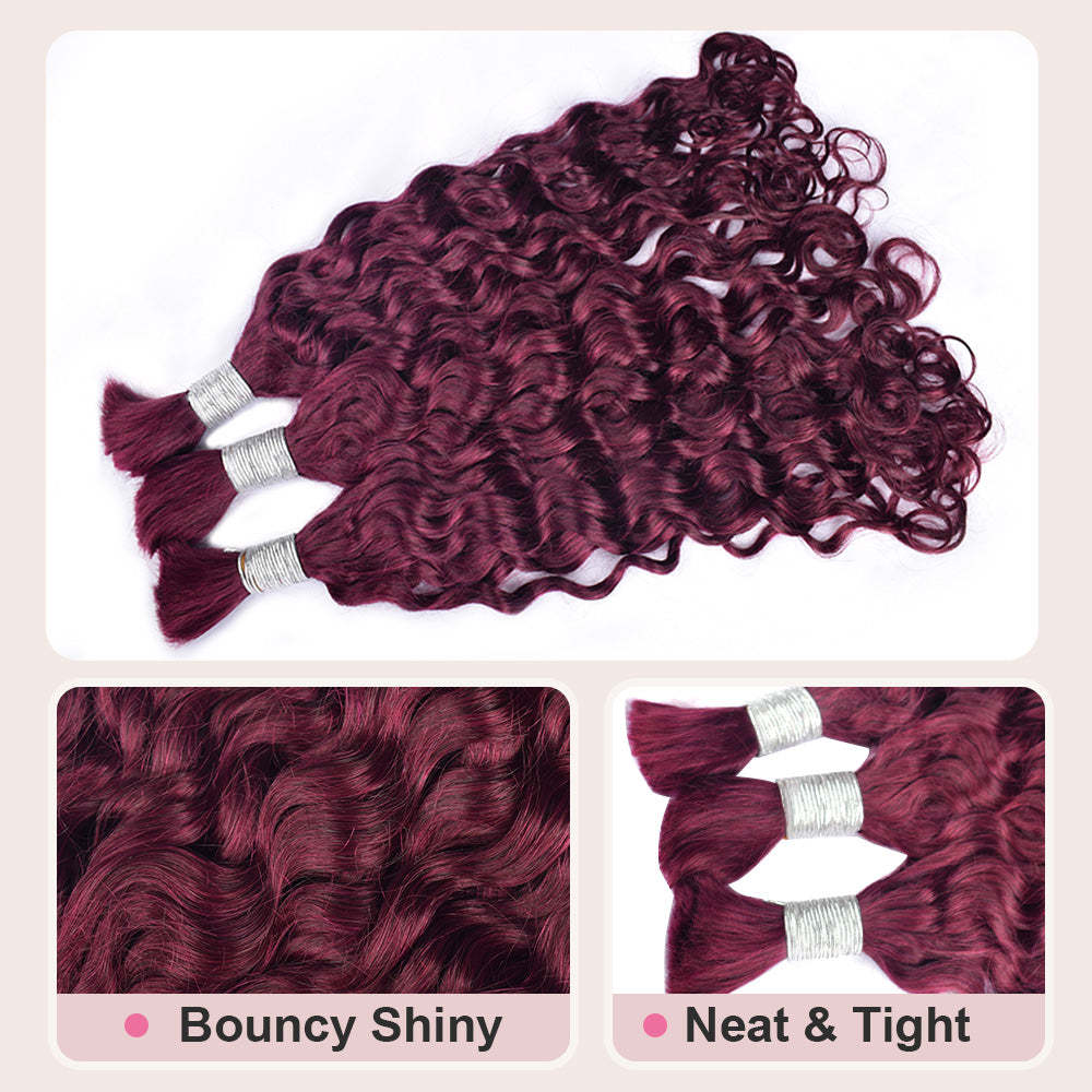 #99J Burgundy Boho Braids Italian Curly No Weft Bulk Hair for Human Hair RXHAIR