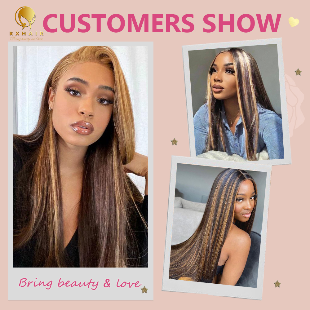 P4/27 Straight Hair 3 Bundles 100% Unprocessed Brazilian Virgin Human Hair Weave Bundles for Black Women RXHAIR