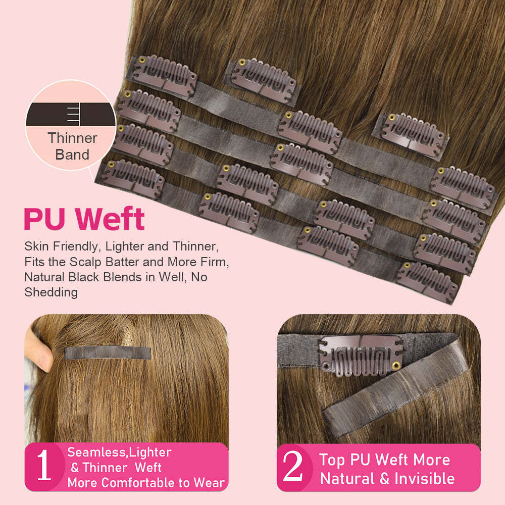 #7 Straight Clip in Hair Extensions Real Human Hair PU Seamless Clip ins 6Pcs 110G RXHAIR