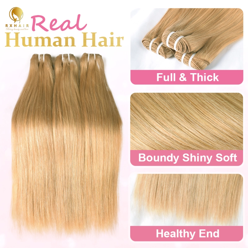 #27 Straight Human Hair Bundles Virgin Hair 100% Unprocessed Weave Bundles Human Hair Double Weft RXHAIR
