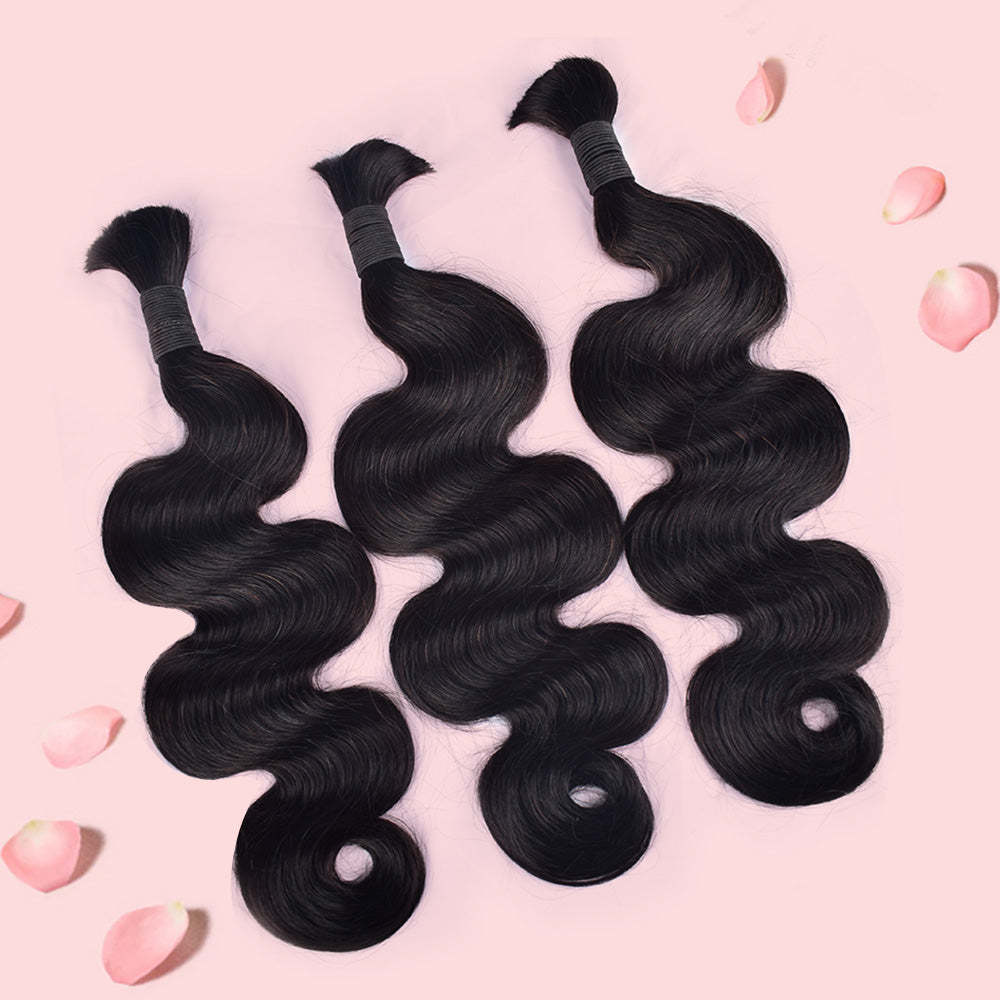 #1B Natural Black Boho Braids Body Wave No Weft Bulk Hair for Human Hair RXHAIR