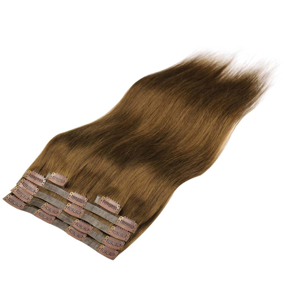 #4 Chocolate Brown Straight Clip in Hair Extensions Real Human Hair PU Seamless Clip ins 6Pcs 110G RXHAIR