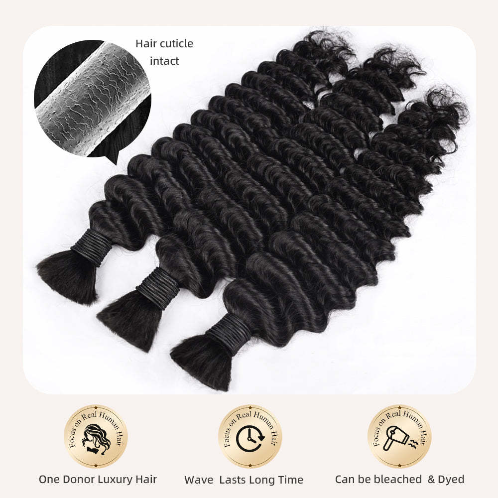 Deep Wave #1 Jet Black Boho Braids No Weft Bulk Hair for Human Hair RXHAIR
