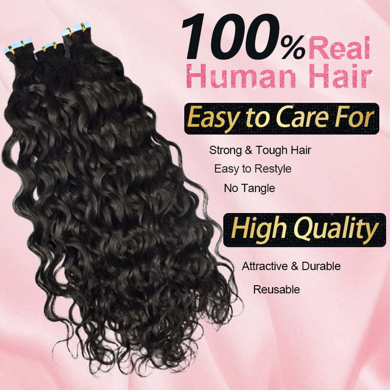 #1B Italian Curly Tape in Hair Extensions Human Hair 20pcs 50g/pack Seamless Skin Weft Hair RXHAIR