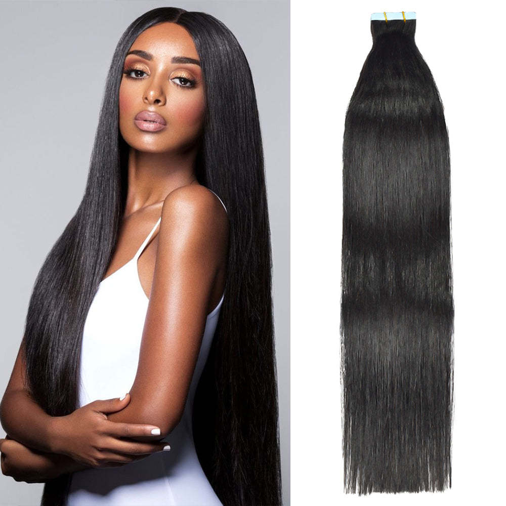 #1B Straight Tape in Hair Extensions Human Hair 20pcs 50g/pack Seamless Skin Weft Hair RXHAIR