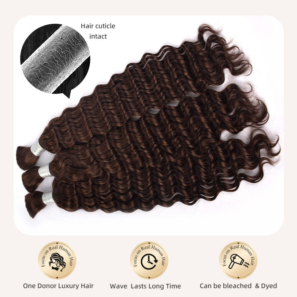 #2 Brown Boho Braids Deep Wave No Weft Bulk Hair for Human Hair RXHAIR