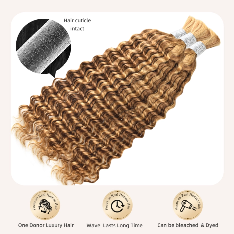 #P27/30 Boho Braids Deep Wave No Weft Bulk Hair for Human Hair RXHAIR