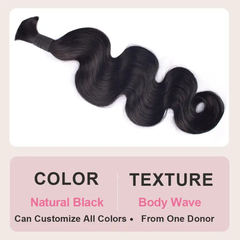 #1B Natural Black Boho Braids Body Wave No Weft Bulk Hair for Human Hair RXHAIR