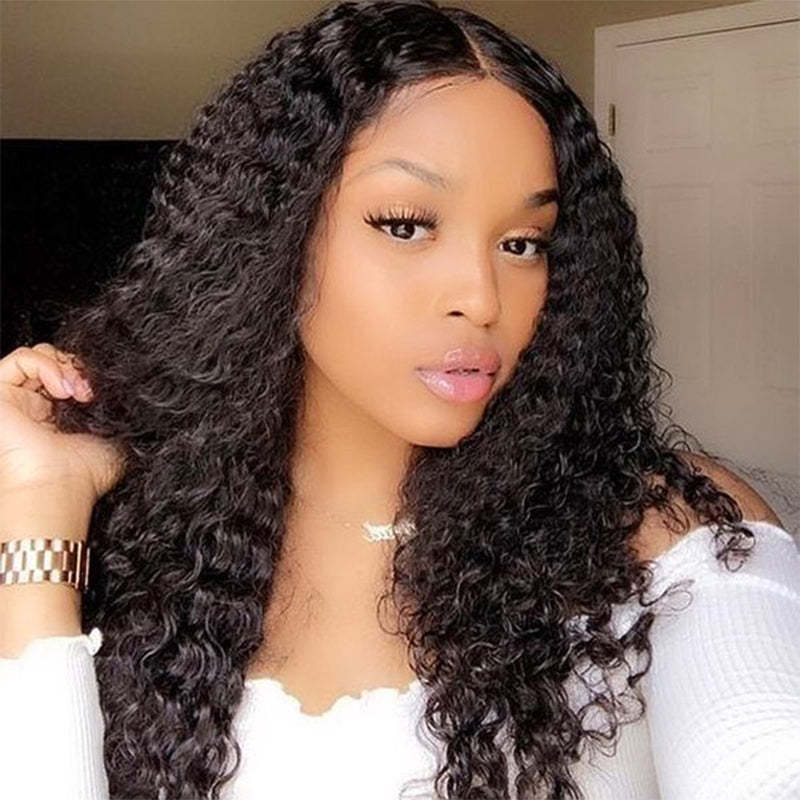 #1B Deep Curly HD Lace Front Wigs Human Hair 200% Density Transparent Lace Frontal Wigs Pre Plucked With Baby Hair RXHAIR