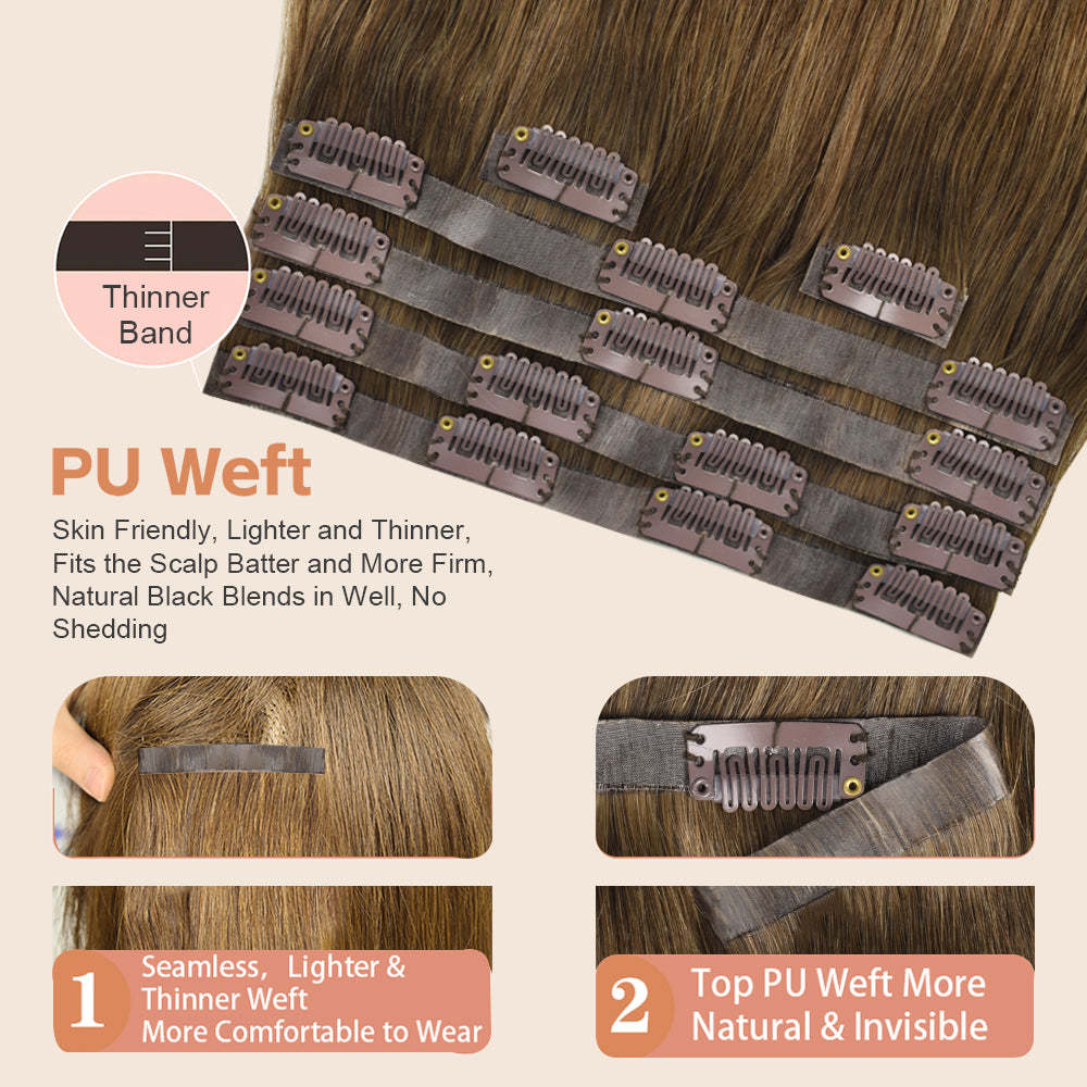 #7 Straight Clip in Hair Extensions Real Human Hair PU Seamless Clip ins 6Pcs 110G RXHAIR