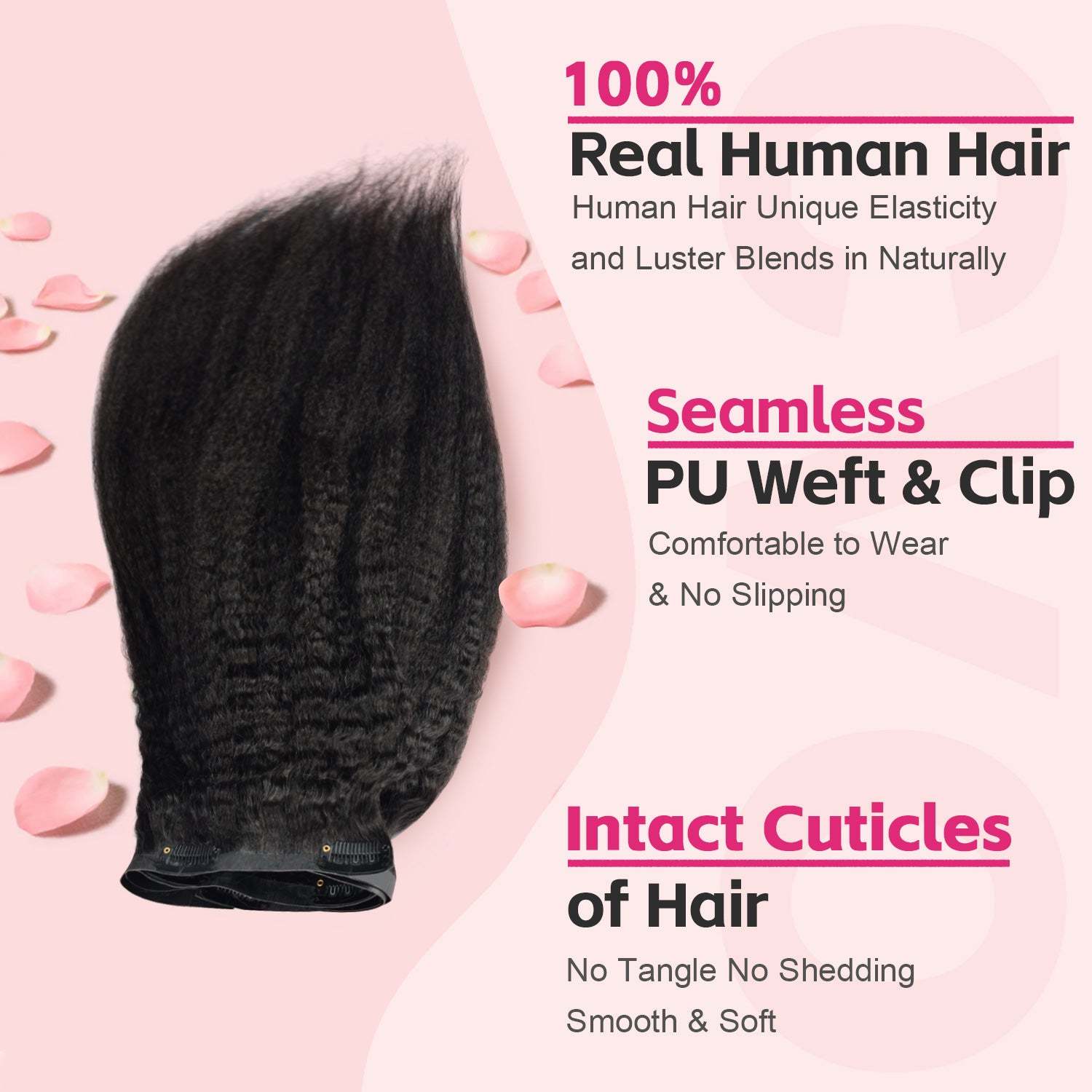 #1B 6Pcs Kinky Straight Clip in Hair Extensions Real Human Hair PU Seamless Clip ins Natural Black 110G RXHAIR