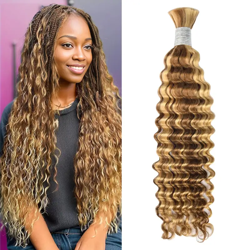 #P30/613 Ombre Brown Boho Braids Deep Wave No Weft Bulk Hair for Human Hair RXHAIR