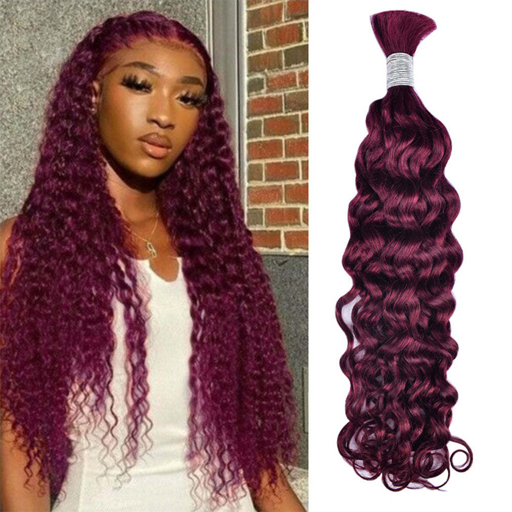 #99J Deep Wave Burgundy Red Boho Braids No Weft Bulk Hair for Human Hair RXHAIR