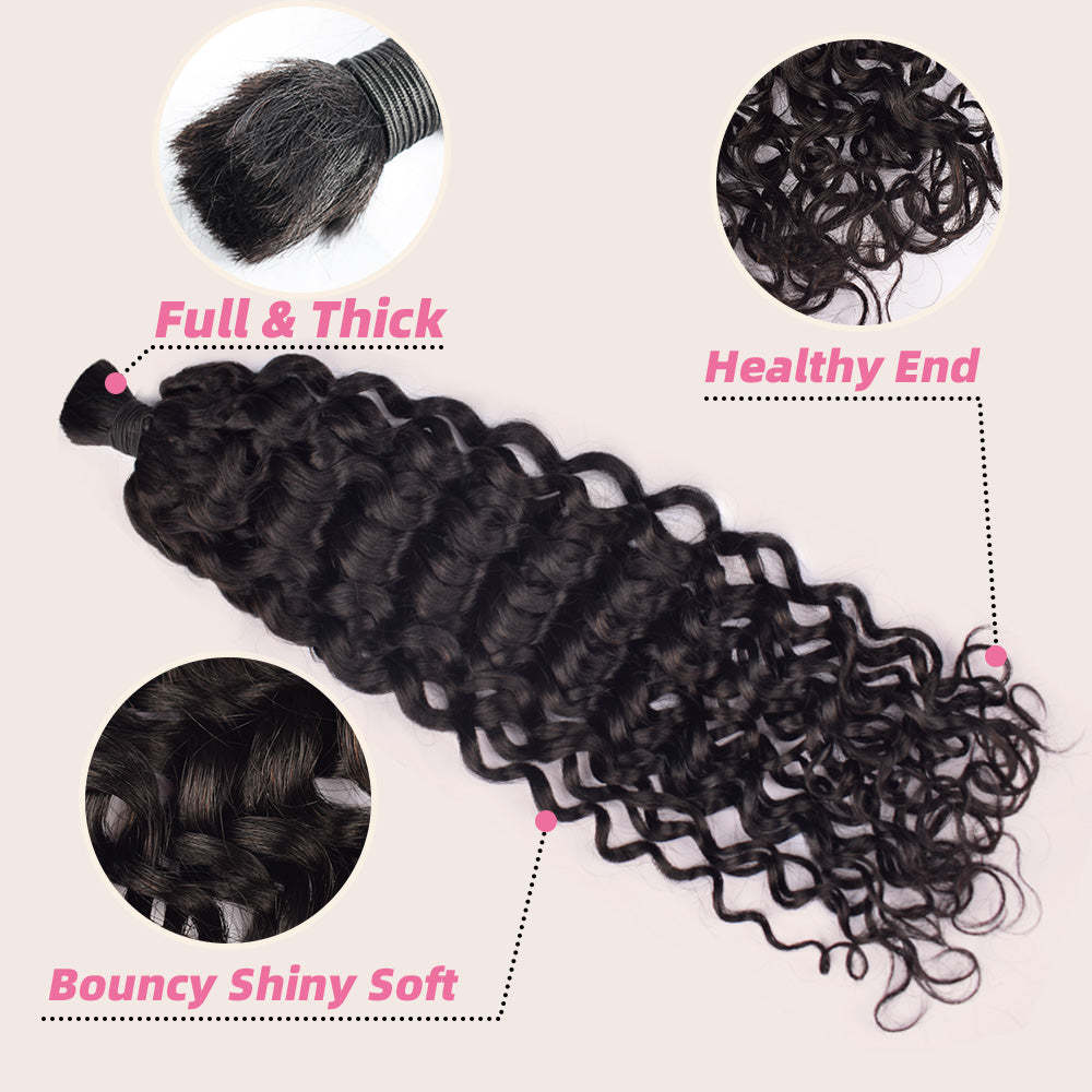 #1B Italian Curly Boho Braids No Weft Bulk Hair for Human Hair RXHAIR