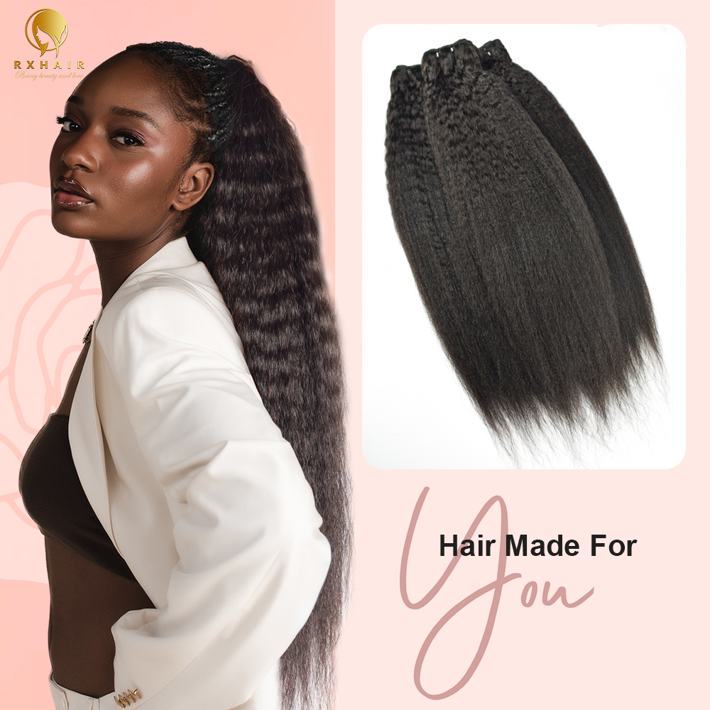 #1B Kinky Straight Human Hair 3 Bundles 100% Unprocessed Virgin Human Hair Weave Extensions Natural Color RXHAIR