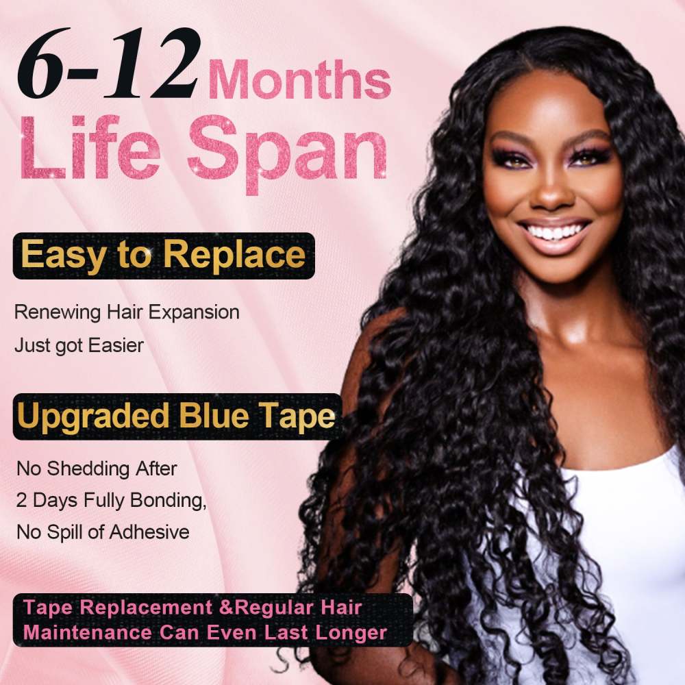 #1B Italian Curly Tape in Hair Extensions Human Hair 20pcs 50g/pack Seamless Skin Weft Hair RXHAIR
