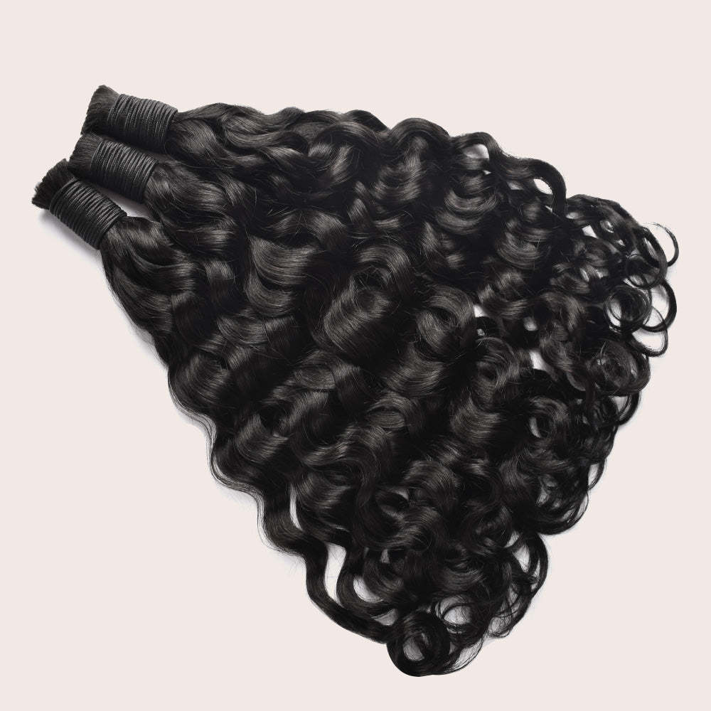 #1 Jet Black Boho Braids Italian Curly No Weft Bulk Hair for Human Hair RXHAIR