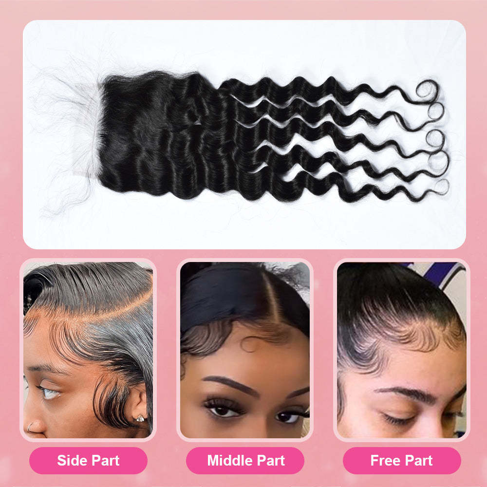 #1B Loose Deep Wave HD Lace Closure Natural Looking RXHAIR