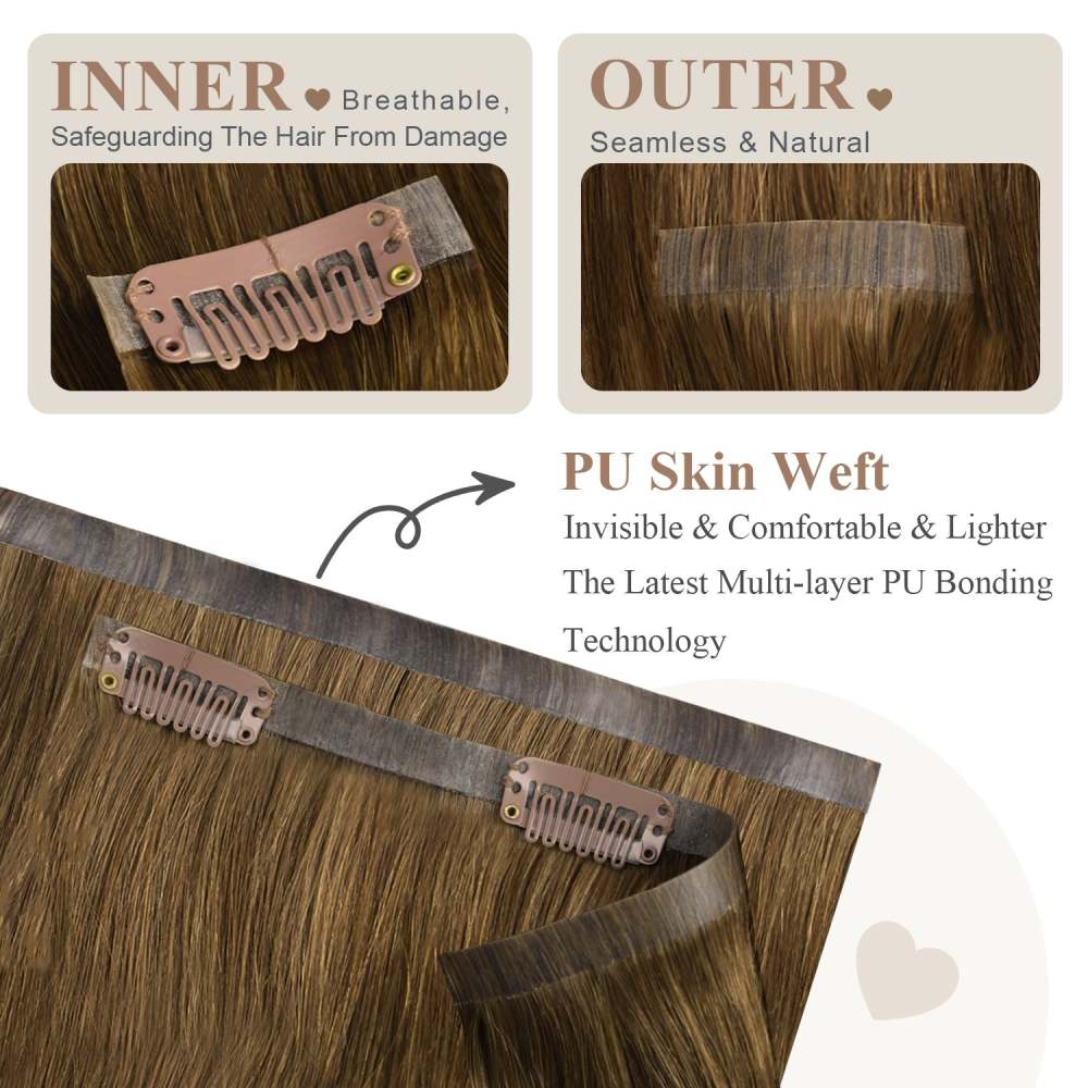 #4 Chocolate Brown Straight Clip in Hair Extensions Real Human Hair PU Seamless Clip ins 6Pcs 110G RXHAIR